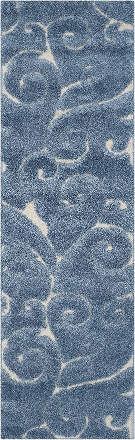 SAFAVIEH Florida Shag Collection Runner Rug - 2'3" x 11', Light Blue & Cream, Scroll Design, Non-Shedding & Easy Care, 1.2-inch Thick Ideal for High Traffic Areas in Living Room, Bedroom (SG455-6011)