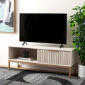 SAFAVIEH Lylia TV Stand for up to 55" Flatscreen – White with Gold Legs & Handle, 1 Sliding Door, 1 Open Shelf, Entertainment Media Console (MED9617C)