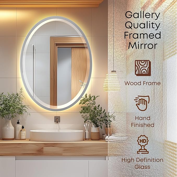 OVALCREST - Oval Wooden Beveled Wall Mirror for Home Decor, Bathroom, Vanity, Bedroom, Living Room, Hallway - London Style (Silver Spray) 19.1 x 25.1