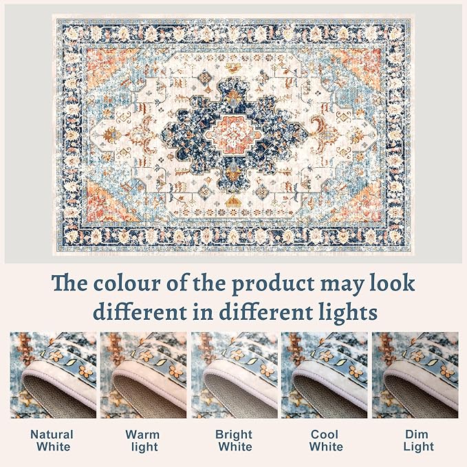 Tangsoo 2x6 Washable Runner Rug for Hallways, Non Slip Vintage Rugs, Soft Low Pile, Print Distressed Blue/Orange Carpet Runners for Kitchen Bedroom Entryway Bathroom Living Room