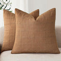 Foindtower Set of 2 Decorative Linen Check Throw Pillow Covers Neutral Farmhouse Vintage Cushion Covers Modern Boho Home Decor for Sofa Chair Couch Bedroom Living Room Outdoor,26×26 Inch,Brick