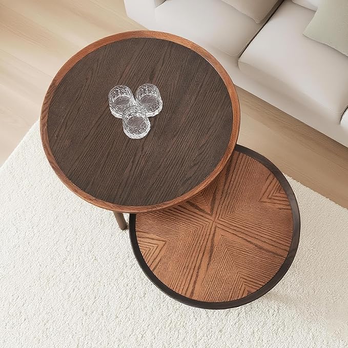 CONSDAN 20 Round Side Table, Solid Oak Frame & Veneer Top, USA Grown Hardwood, End Table for Living Room, Bedroom, Studio (Single Standard Piece)