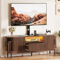 YITAHOME TV Stand with Mount and Power Outlet, Modern Entertainment Center with 3 Height Adjustment TV Mount for 32-70 inch TVs, LED Fluted TV Media Console with Sliding Doors, Curved Profile Design