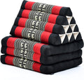 Leewadee - Comfortable Japanese Floor Mattress - Thai Floor Bed with Triangle Cushion - Futon Mattress - Thai Massage Mat, 67 x 21 inches, Black Red, Kapok Filling
