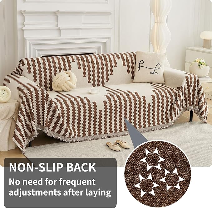 HAOMAIJIA Boho Sofa Covers Couch Covers for 3 Cushion Couch Sofa Pet Friendly Soft Thick Couch Cover for Dogs Washable Sectional Couch Covers L Shape Furniture Protector (Brown, 91"x150")
