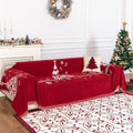 MYSKY HOME Couch Covers for Pets Thick Chenille Christmas Red Sofa Slipcover Non Slip Soft Couch Sofa Cover, Washable Furniture Protector Sofa Slipcover with Tassel for Kids, Dogs, 71"x118"