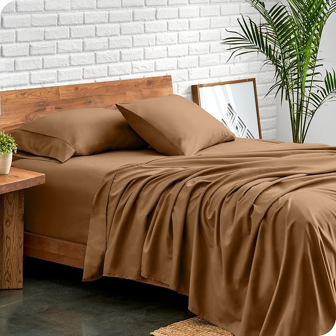 Bare Home Queen Sheet Set - Luxury 1800 Ultra-Soft Microfiber Bed Sheets - Double Brushed - Deep Pockets - Easy Fit - 4 Piece Set - Bedding Sheets & Pillowcases (Queen, Caramel)