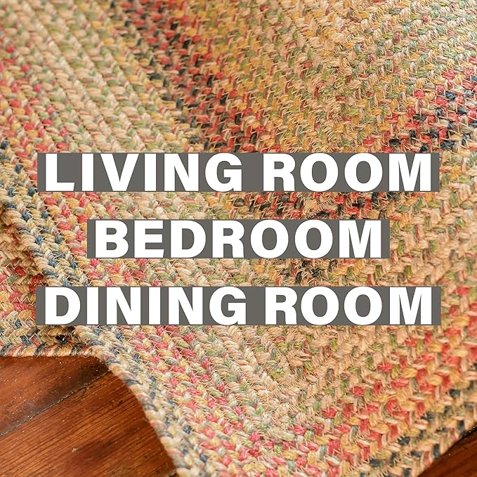 Homespice Kingston Jute Braided Area Rugs 8x10' – Ideal as Multicolor Dining Room Rugs for Under Table for Country Decor