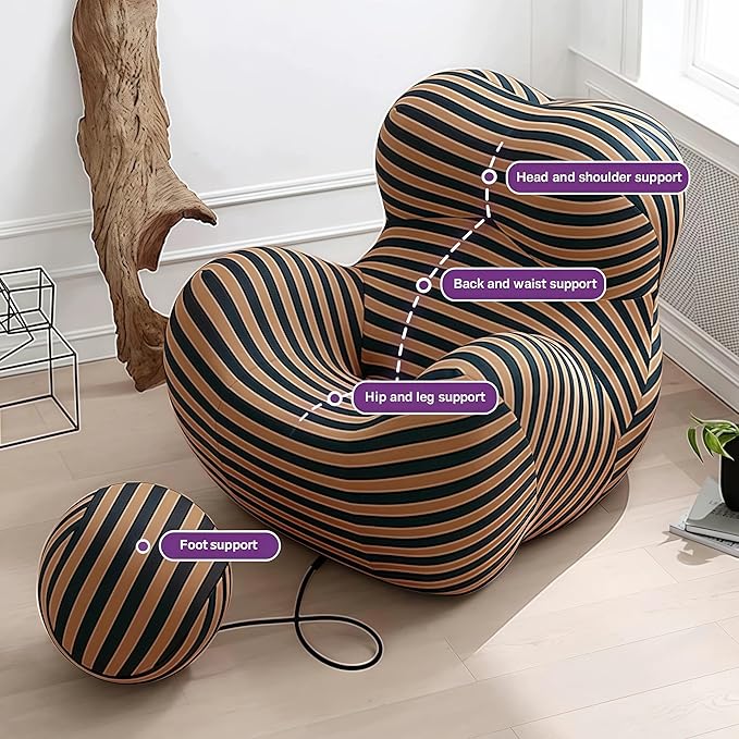 Bean Bag Chair - Memory Foam Bean Bag Chair for Adults, Comfy High-Resilience Single Sofa, Small Space Floor Chair, Chaise Lounge for Living Room, Bedroom (Cartoon, Ball)