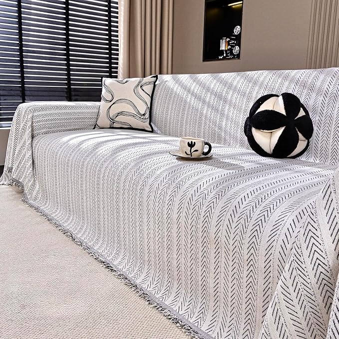 Nobildonna Sofa Cover Washable Soft Thicken Chenille Couch Cover with Tassel,Waterproof Sofa Slipcover for 2-3 Cushion Couch,Sectional Sofa,L-Shaped Furniture Protector Pet-Friendly,Beige 71"x118"