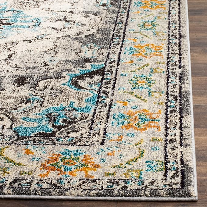 SAFAVIEH Monaco Collection Runner Rug - 2'2" x 22', Grey & Light Blue, Boho Chic Medallion Distressed Design, Non-Shedding & Easy Care, Ideal for High Traffic Areas in Living Room, Bedroom (MNC243G)