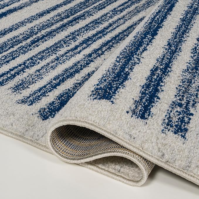 JONATHAN Y Khalil Modern Berber Stripe Cream/Navy Indoor Area Rug, 4x6, Contemporary, Bohemian, Easy-Cleaning for Living Room, Bedroom, Kitchen, Pet Friendly, Non-Shedding (MOH207E-4)
