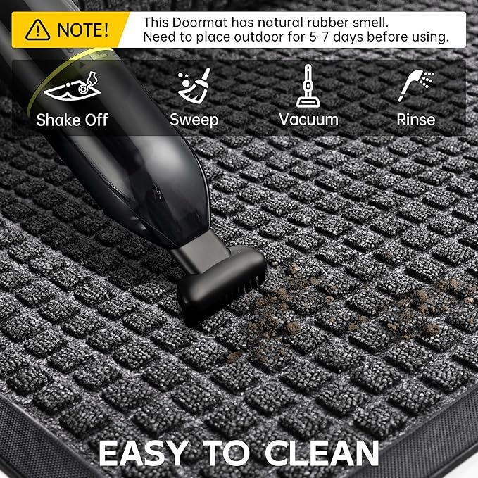 Sturdy Front Door Mat Outside Entrance, 5' x 3' All-Season All-Weather Doormat Waterproof, Stain and Fade Resistant, Natural Rubber Indoor Outdoor Welcome Door Mat Trap Dirt