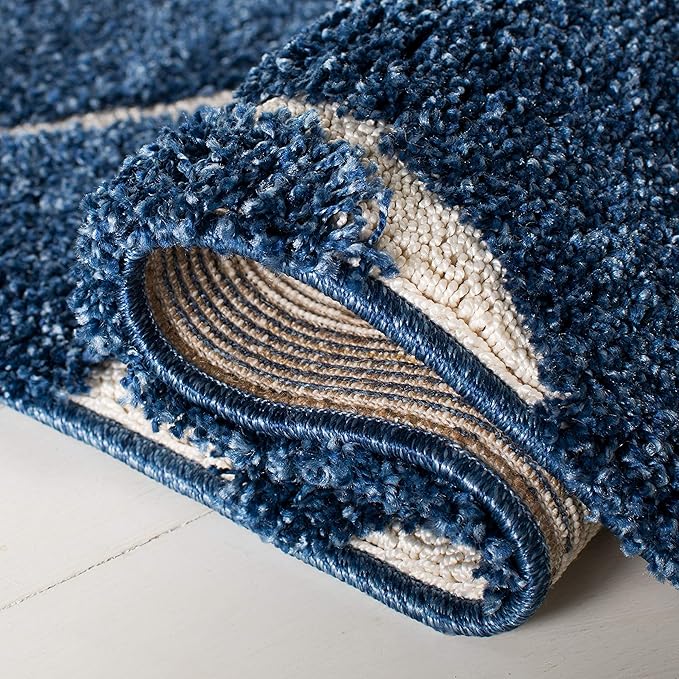 SAFAVIEH Florida Shag Collection Accent Rug - 3'3" x 5'3", Dark Blue & Cream, Scroll, Non-Shedding & Easy Care, 1.2-inch Thick Ideal for High Traffic Areas in Foyer, Living Room, Bedroom (SG455-6511)