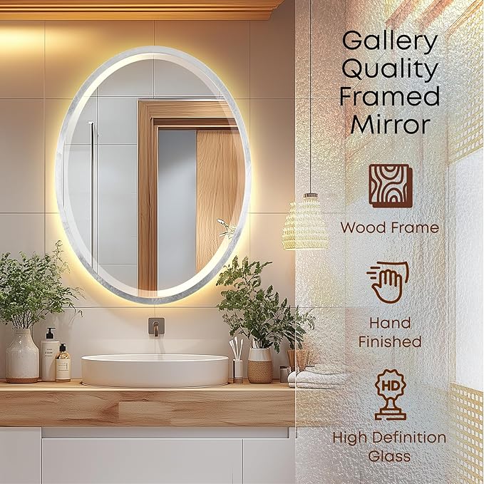 OVALCREST - Oval Wooden Beveled Wall Mirror for Home Decor, Bathroom, Vanity, Bedroom, Living Room, Hallway - London Style (Silver Leaf with Brown Antique) 17.1 x 21.1