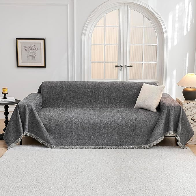 MYSKY HOME Couch Cover Sofa Covers Couch Covers for 3 Cushion Couch Sofa Pet Friendly, L Shaped Sectional Couch Cover Non Slip Dogs Furniture Protector for Kids, Dogs, 91"x134", Dark Grey