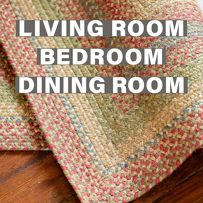 Homespice Azalea Multicolor Oval Braided Rugs, Jute, 8x10' - Perfect Country Primitive Decor for Bedroom, Living Room, Everywhere