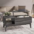 LYNCOHOME Fluted Lift Top Coffee Table with Storage,Modern Center Table for Living Room, Home Office（Grey）