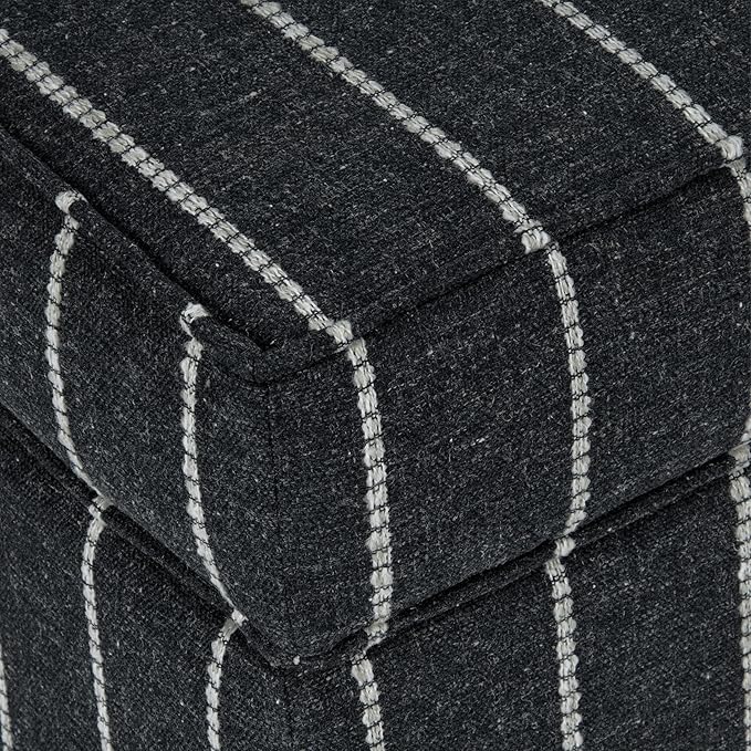HomePop Home Decor |K7342-F2372 | Classic Square Storage Ottoman with Lift Off Lid- Black with Boucle Stripe