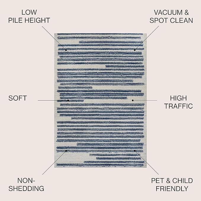 JONATHAN Y Khalil Modern Berber Stripe Cream/Navy Indoor Area Rug, 5x8, Contemporary, Bohemian, Easy-Cleaning for Living Room, Bedroom, Kitchen, Pet Friendly, Non-Shedding (MOH207E-5)