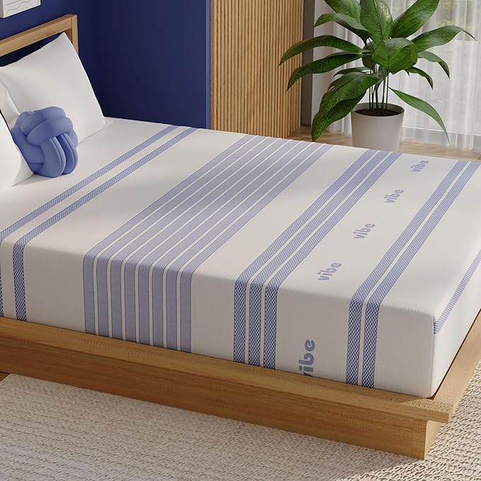 Vibe Gel Memory Foam Mattress, Fiberglass Free 10-Inch CertiPUR-US Certified Bed-in-a-Box, Queen, White