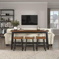 Lexicon Bar Table Set for 3, Small Kitchen Table Set Kitchen Island Table with 3 Saddle Bar Stools, 4 Piece Dining Table Set for Breakfast Nook, Living Room, Apartment, Counter Height, Black/Brown