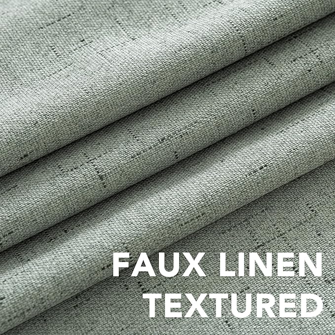 H.VERSAILTEX Linen Blackout Curtains Durable Thick Textured Linen Look 100% Blackout Patio Door Curtain Anti Rust Grommet Extra Wide Sliding Door Curtain Panel, W100 x L96 inch, Green Bay