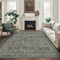10X14 Area Rugs Machine Washable Rugs for Living Room, Vintage Boho Large Rugs for Bedroom Dining Room, Non Slip Indoor Soft Distressed Lightweight Thin Low Pile Carpet, Deep