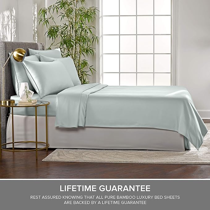 Twin XL Sheets by Pure Bamboo, Genuine 100% Organic Viscose Derived from Bamboo Bed Sheet Set, Luxuriously Soft & Cooling, Double Stitching, Lifetime Quality Promise (Twin XL, Sea Glass)