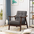 Ball & Cast Accent Chair Wide Armrest Mid-Century Lounge Living Room Chairs with Button Tufting,Wood Frame Seating Furniture for Bedroom,Apartment,Dark Gray