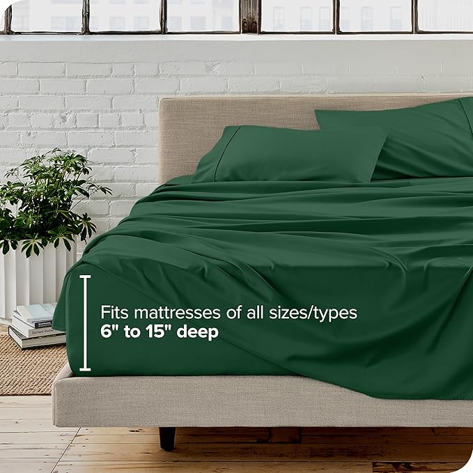 Bare Home Split King Sheet Set - 1800 Ultra-Soft Microfiber Bed Sheets - Double Brushed - Deep Pockets - Easy Fit - 5 Piece Set - Bed Sheets & Pillowcases (Split King, Forest Green)
