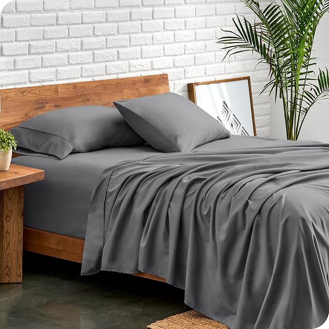 Bare Home Short Queen Sheet Set - 1800 Ultra-Soft Microfiber - Double Brushed - Deep Pockets - Easy Fit - 4 Piece Set - Bed Sheets (Short Queen, Grey)