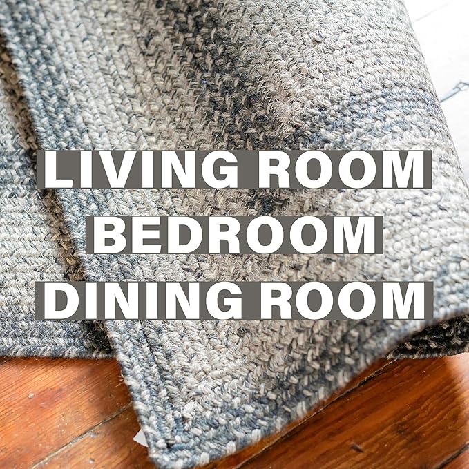 Homespice Flint Hill Braided Dark Gray Area Rugs 8x10' - Primitive Style Dining Room Rugs for Under Table