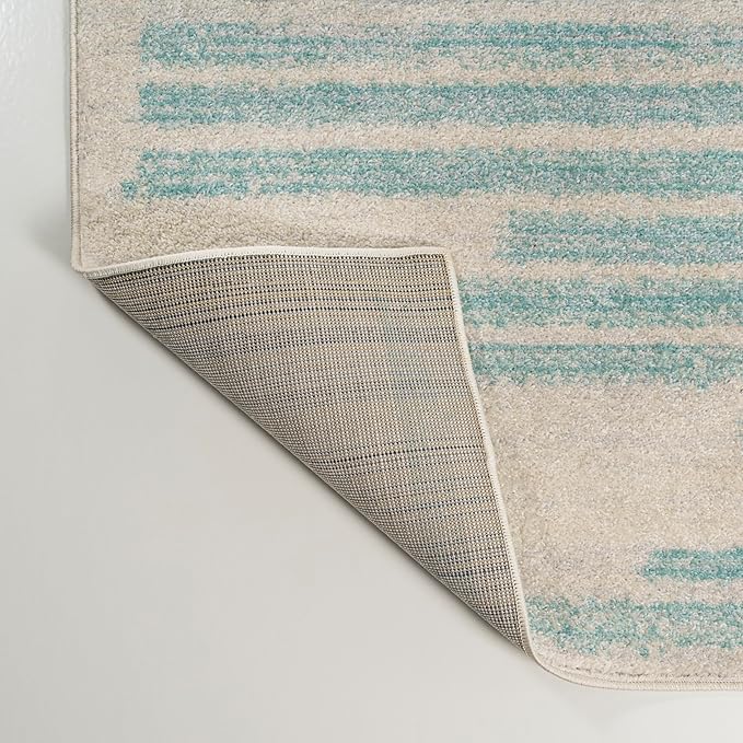 JONATHAN Y Khalil Modern Berber Stripe Cream/Turquoise Indoor Area Rug, 3x5, Contemporary, Bohemian, Easy-Cleaning for Living Room, Bedroom, Kitchen, Pet Friendly, Non-Shedding (MOH207B-3)