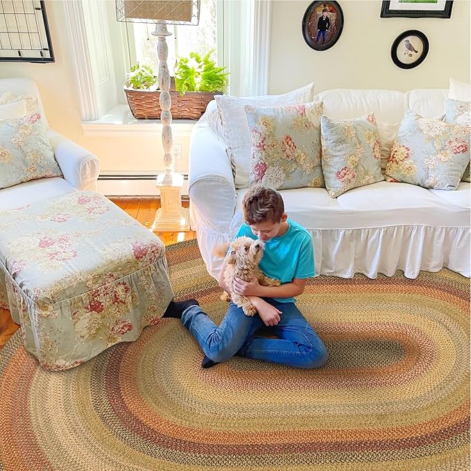 Homespice Kingston Braided Jute Area Rug 6x9' – Multicolor Braided Oval Rugs for Dining Room and Living Room