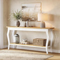 LITTLE TREE 70.9 Inches Long Console Table, 2-Tier Vintage Wooden Sofa Table Behind The Couch with Metal Legs for Hallway, Entryway, Living Room, White & Light Oak