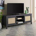 SAFAVIEH Evane TV Stand for up to 65" Flatscreen – Distressed Black & Natural, 2 Doors with Interior Storage, 2 Open Shelves, Entertainment Media Console (MED9629E)