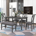 Merax 6-Piece Kitchen Dining Table Set Wooden Rectangular Dining Table, 4 Dining Chair and Bench Family Furniture for 6 People, Grey