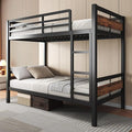 Feonase Metal Bunk Bed Twin Over Twin with Ladder and High Guardrail, Heavy-Duty Metal Slats Support, Noise Free, No Box Spring Needed, for Kids and Juniors, Vintage