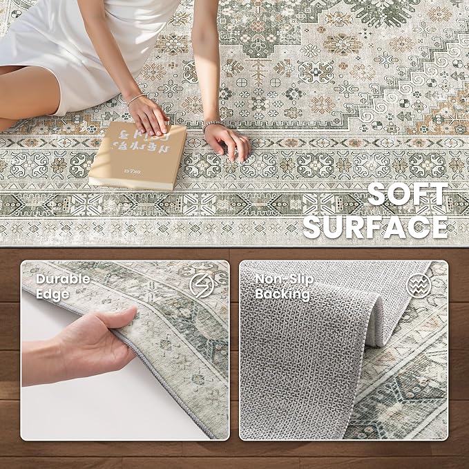 zesthome 6x9 Area Rug, Super Soft Washable Rugs for Living Room, Non-Slip Stain Resistant Vintage Rugs, Ultra-Thin Large Area Rugs (Brown/Grey,6'x9')