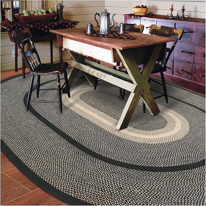 Homespice Manchester Black Oval Braided Rug, Jute, 6x9' - Perfect Country Primitive Decor for Bedroom, Living Room, Everywhere