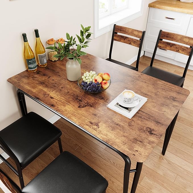 Dining Table for 4, Small Table and Chairs Set of 4, Square Dinette Set for 4, 5 Piece Kitchen & Dining Room Sets for Small Space (Vintage, Table with 4 Upholstered Chairs)
