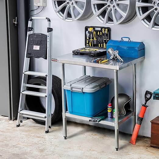 DuraSteel Food Prep Stainless Steel Table - 30 x 48 Inch Commercial Metal Workbench with Adjustable Under Shelf - NSF Certified - for Restaurant, Warehouse, Home, Kitchen, Garage