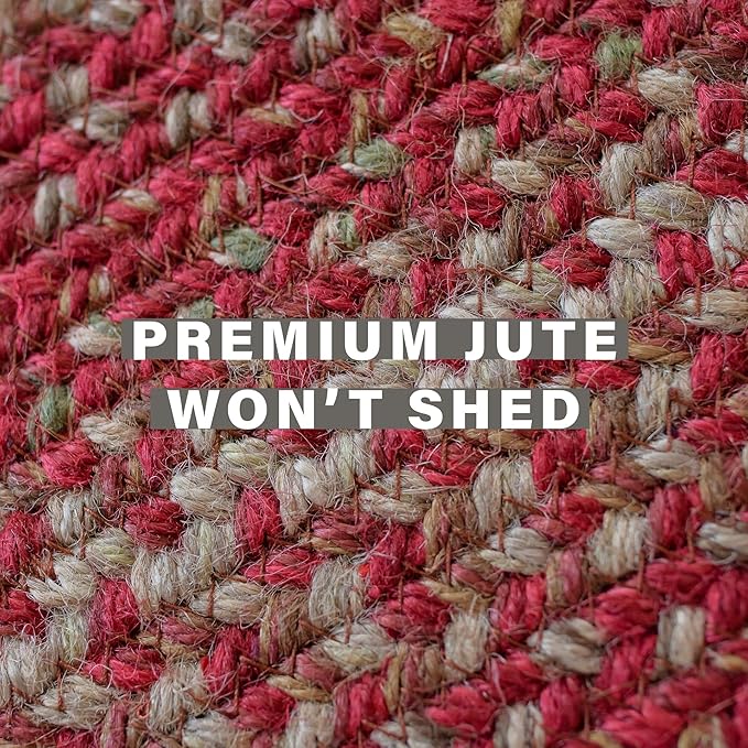 Homespice Apple Pie Jute Red Braided Rugs 5x8' Oval for Living Room, Bedroom Rug and Dining Room. Pet Friendly. Decor Styles- Farmhouse Rug, Rustic, Vintage, Cottage, Primitive, Country, Boho Rug