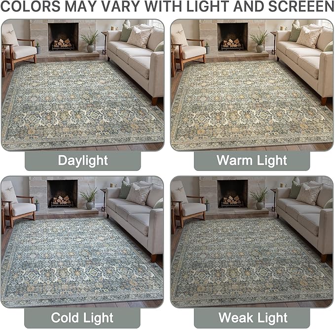 10X14 Area Rugs Machine Washable Rugs for Living Room, Vintage Boho Large Rugs for Bedroom Dining Room, Non Slip Indoor Soft Distressed Lightweight Thin Low Pile Carpet, Terracotta