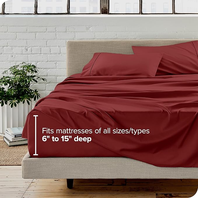 Bare Home King Sheet Set - 1800 Ultra-Soft Microfiber King Bed Sheets - Double Brushed - Deep Pockets - Easy Fit - 4 Piece Set - Bed Sheets (King, Rosewood)