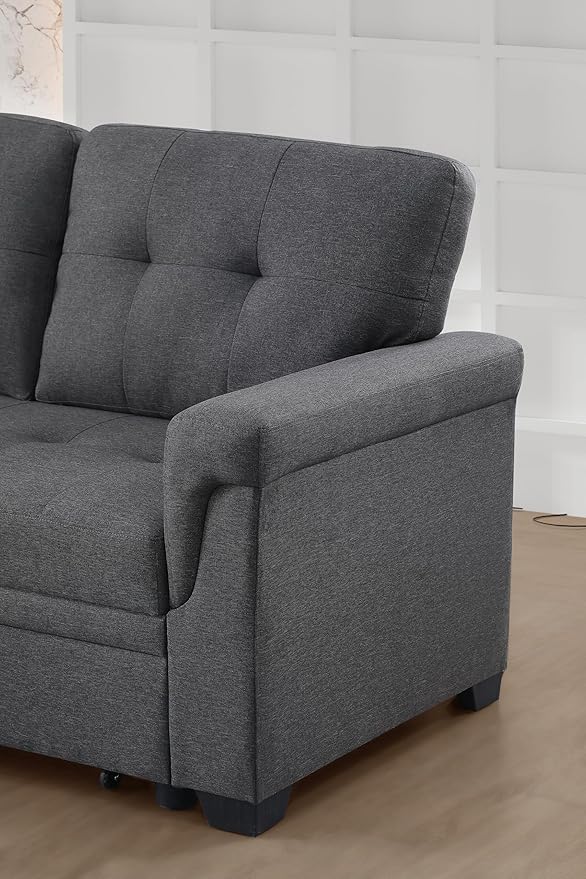 Devion Furniture Philly 4-in-1 Convertible L Shaped Couch with Pull Out Bed and Storage, Sectional Sleeper Sofa with Reversible Chaise for Living Room, Apartment, Bedroom, Office