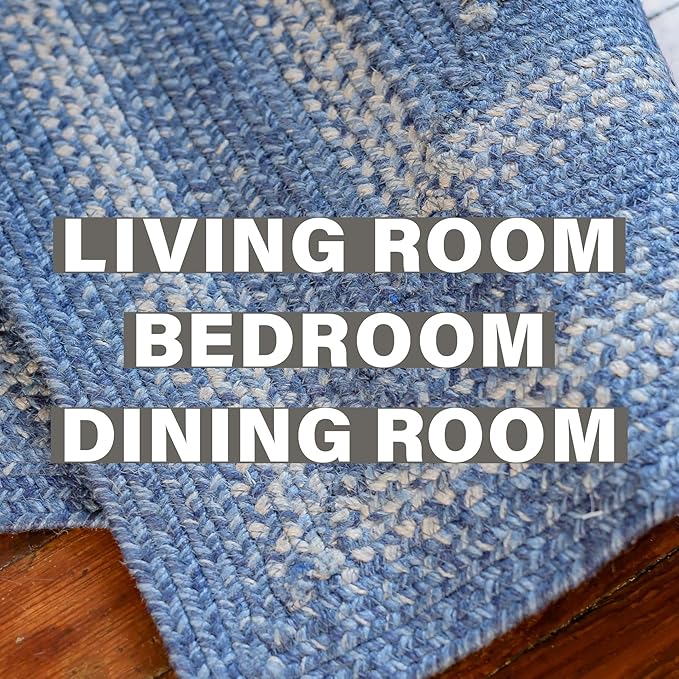 Homespice Denim Jute Blue 8x10' Braided Oval Area Rugs for Living Room, Bedroom and Dining Room. Pet Friendly. Decor Styles- Farmhouse Rug, Rustic, Vintage, Cottage, Primitive, Country, Boho Rug
