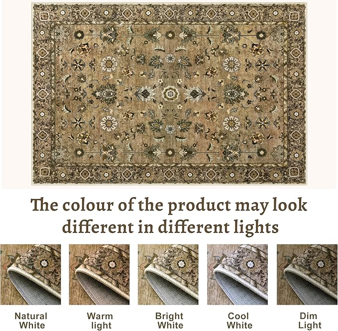 Tangsoo 4x6 Floral Vintage Rug for Living Room, Washable Vintage Area Rug Indoor, Non Slip Brown Rug for Dining Room, Soft Low Pile Rugs, Print Foldable Carpet for Dorm Living Room Bedroom