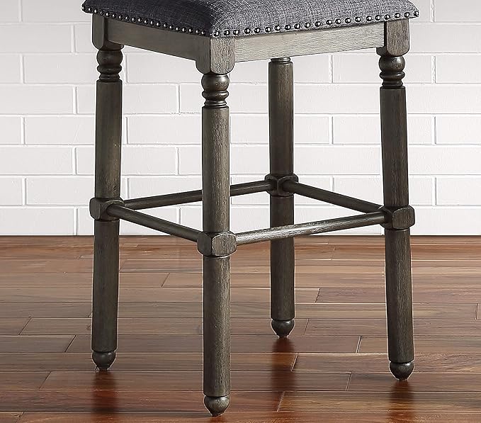 Roundhill Furniture Arnhem Wood Upholstered Counter Height Stools, Set of 2, Gray
